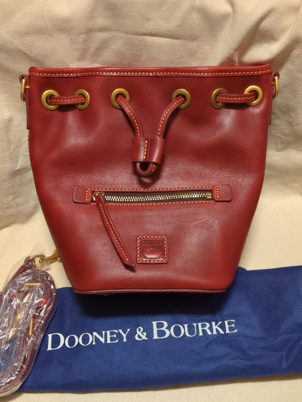 Dooney & Bourke Burgundy Florentine Leather Drawstring Bucket Crossbody Bag ✨New